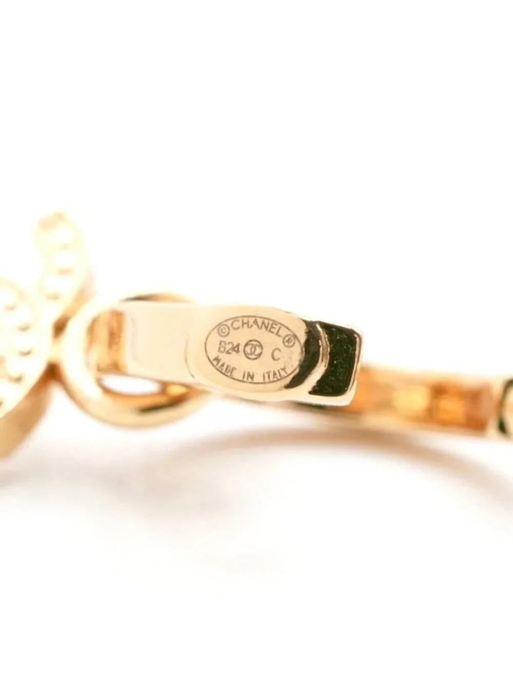 Chanel Earrings Gold Coco Mark Star Hoop Rhinestone